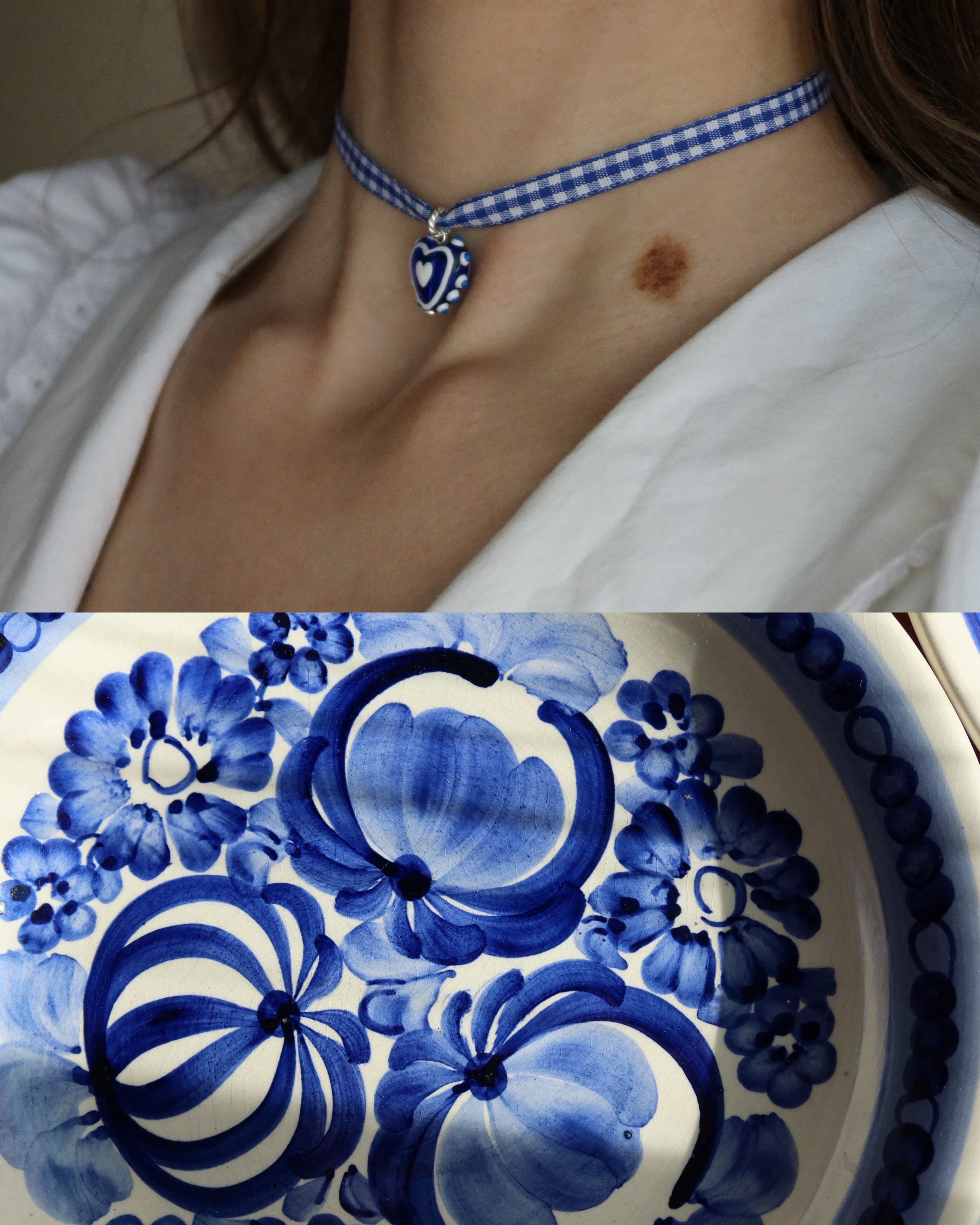 MODRZUTKI choker z serduszkiem w stylu ludowej ceramiki