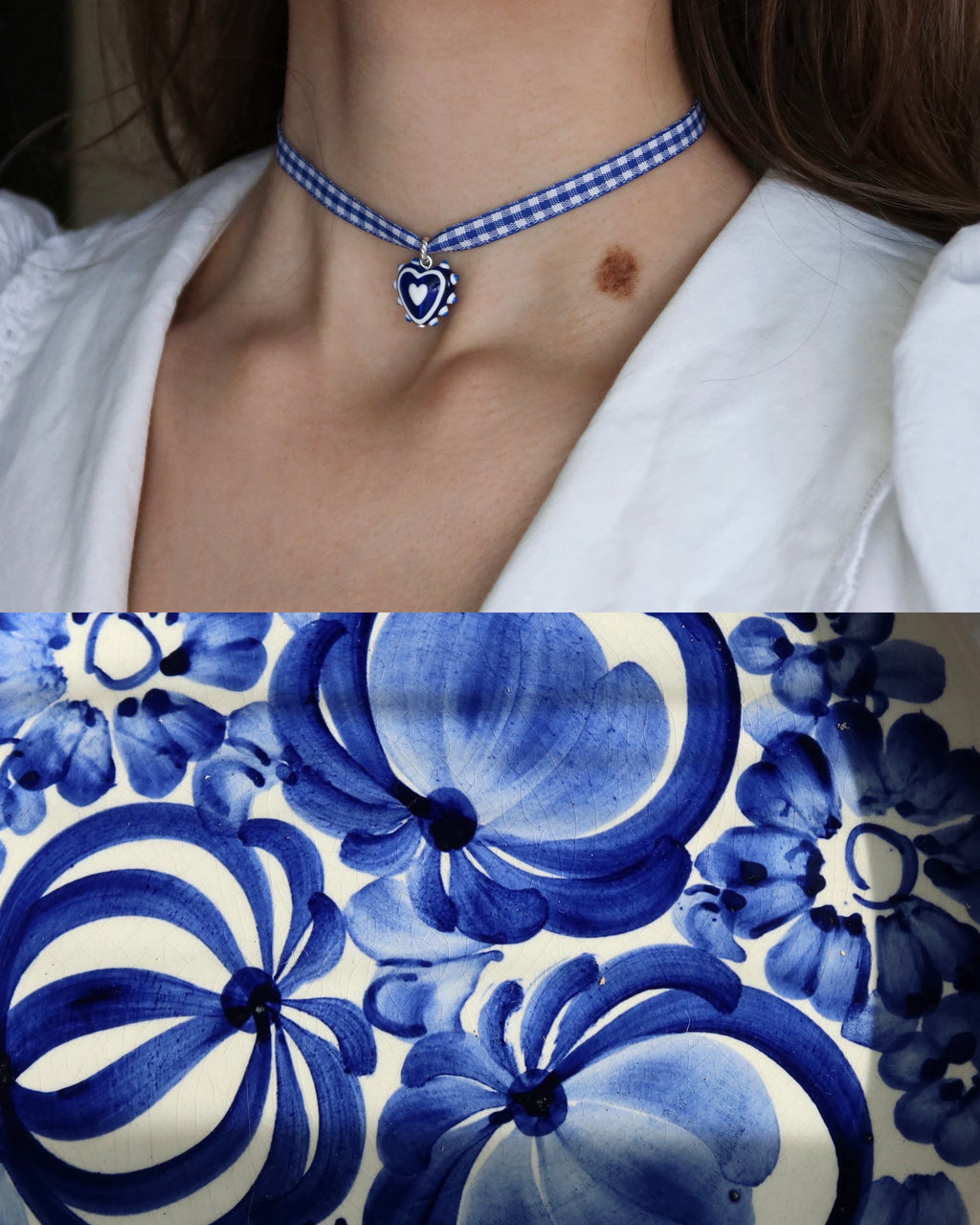 MODRZUTKI choker z serduszkiem w stylu ludowej ceramiki